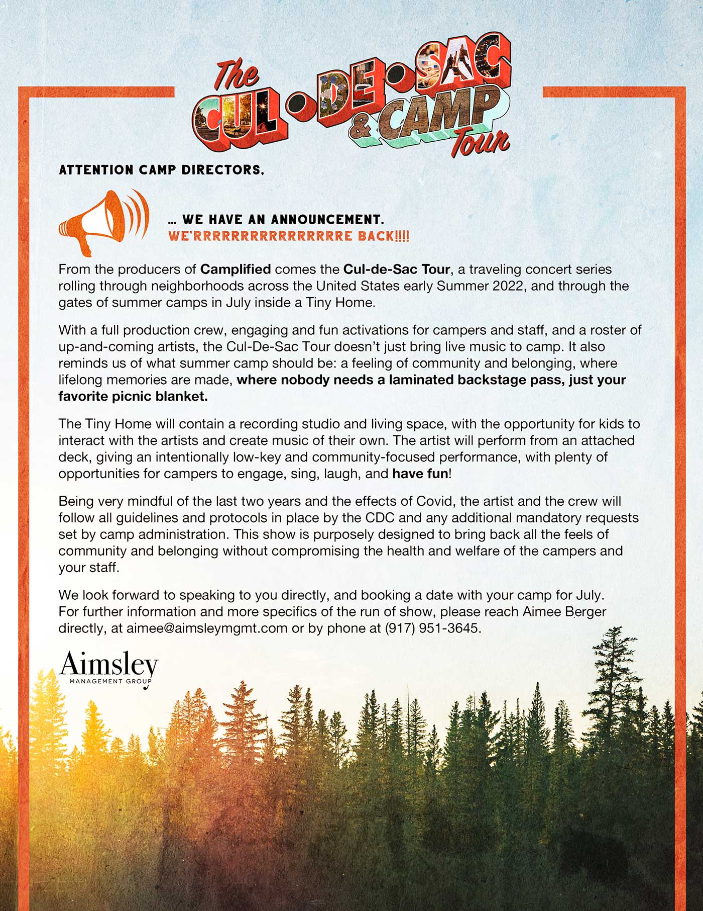 The Culdesac and Camp Tour Camp Letter