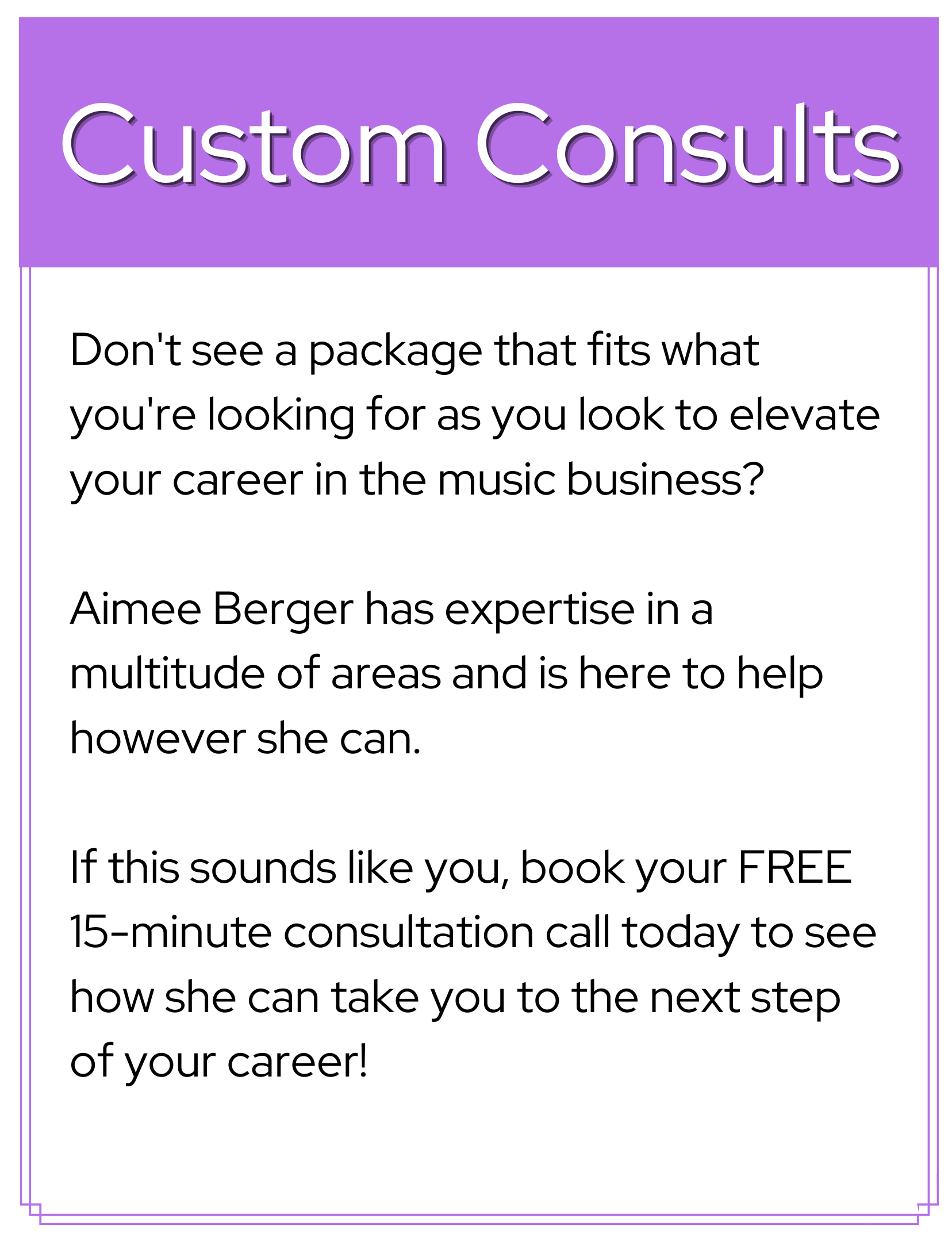 Custom Consultations with Aimee Berger | Music Business Coaching